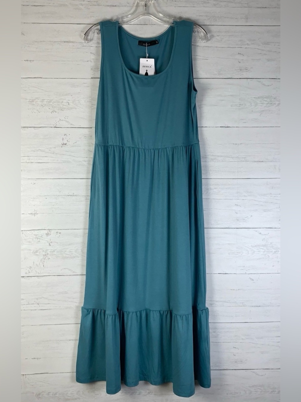 Zesica maxi dress blue sage sleeveless size M sundress with pockets